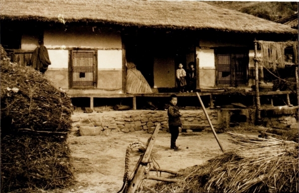 음지마 옛집 마당. 오른쪽에 모친이 삼던 삼줄기가 걸려 있다