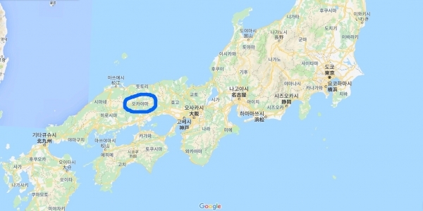 박호녀 할머니 가족이 살았던 일본 오카야마(출처:구글 지도)